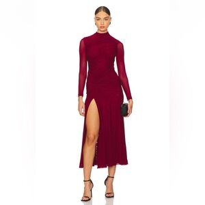 Bardot Liyana Ruched Mesh Dress in Berry Size: M